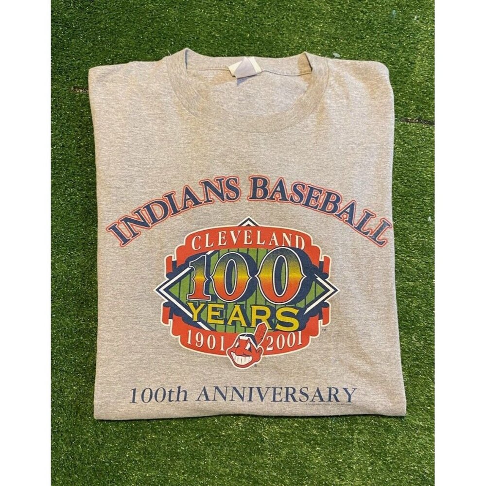 Vintage Cleveland Indians shirt mens large gray chief wahoo baseball mlb Y2K J